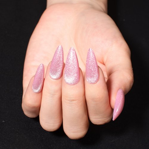 Gentle Claws Press On Nails - Pink Glitter| Bright Pink Glitter Velvet Nails, Medium Almond Shaped Press On Nails with Cat Eye Design for Women and Girls, 24 Pcs Reusable Fake Nails