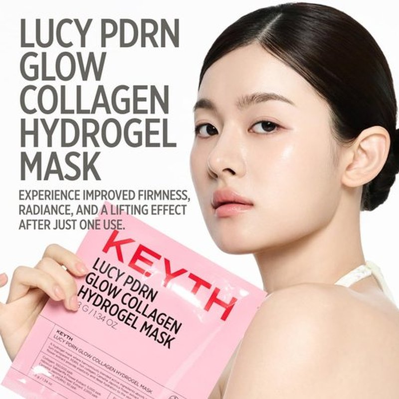 KEYTH Lucy PDRN Glow Collagen Hydrogel Mask - Deep Hydration & Skin Elasticity Boost | 4 Pack (1.34 oz Each)
