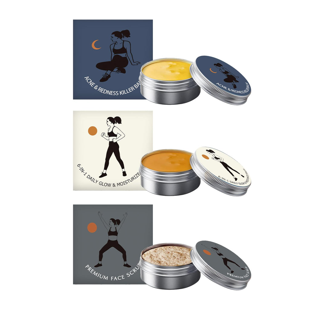Acne Set with Arctic Plant Ingredients, Night Balm, Day Balm, Face Scrub, Reduces Redness, Moisturize & Repair, All Skin Types