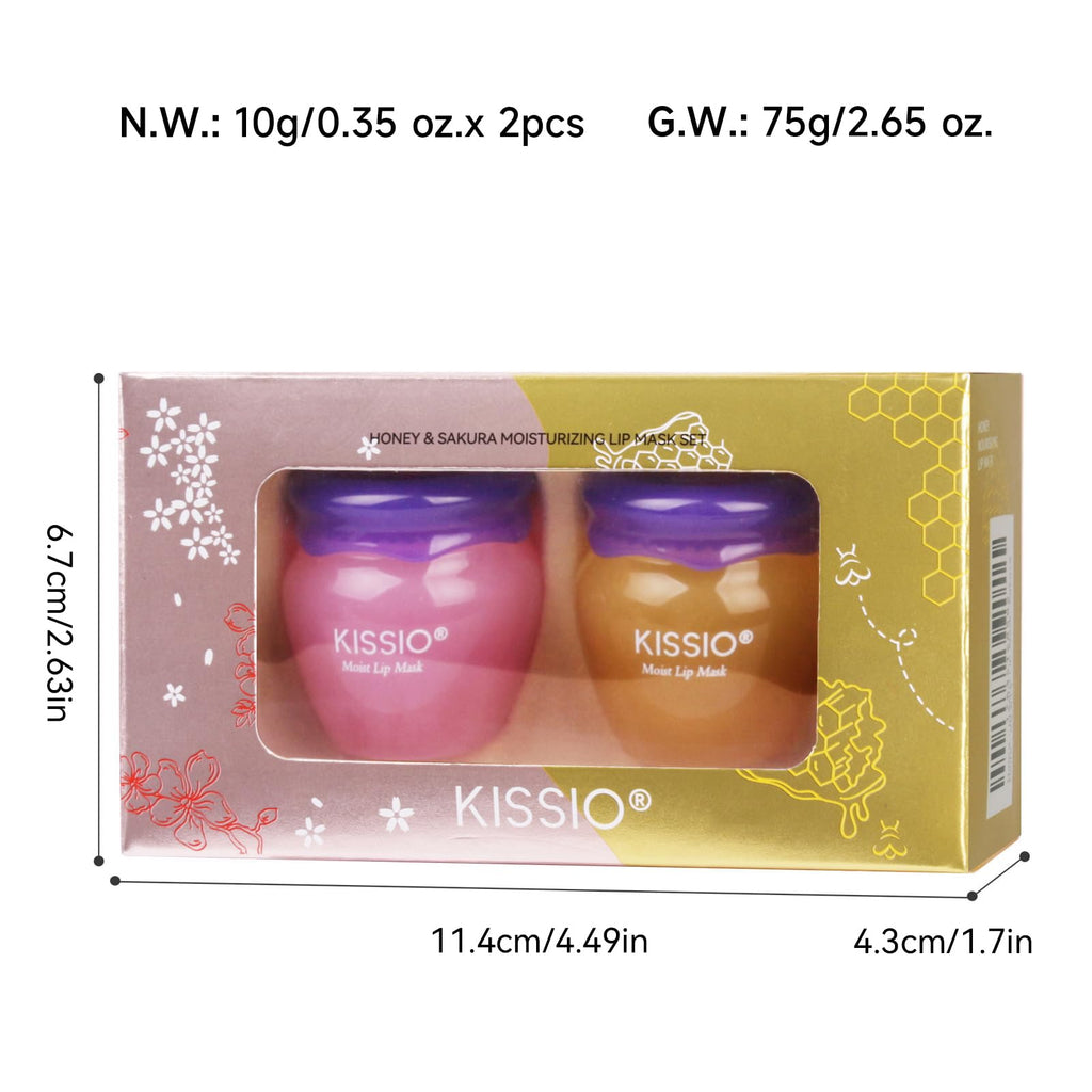 KISSIO Lip Mask,Honey and Cherry Lips Mask Set,Repair Lips Day and Night,Plant Extract,Moisturize Overnight,Hydrating Lip Balm(2 pcs)