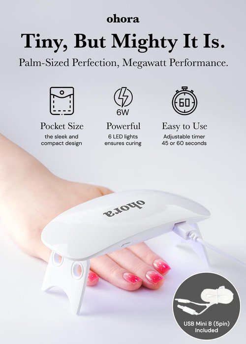 ohora Care LED Lamp for Semi Cured Gel Nail Strips - 6W Max, 2 Timers (45s / 60s), Portable Lamp for Curing Gel Nail Art, for Gel Stickers and Strips Only