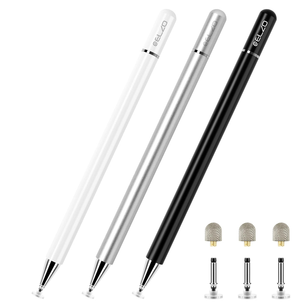 ELZO Stylus Pens for Touch Screen, 2 in 1 Universal Stylus, High Sensitivity Surface Pen with Extra 6 Tips, for All Tablet Touch Screens iPhone iPad Pro Android Tablets Chromebook