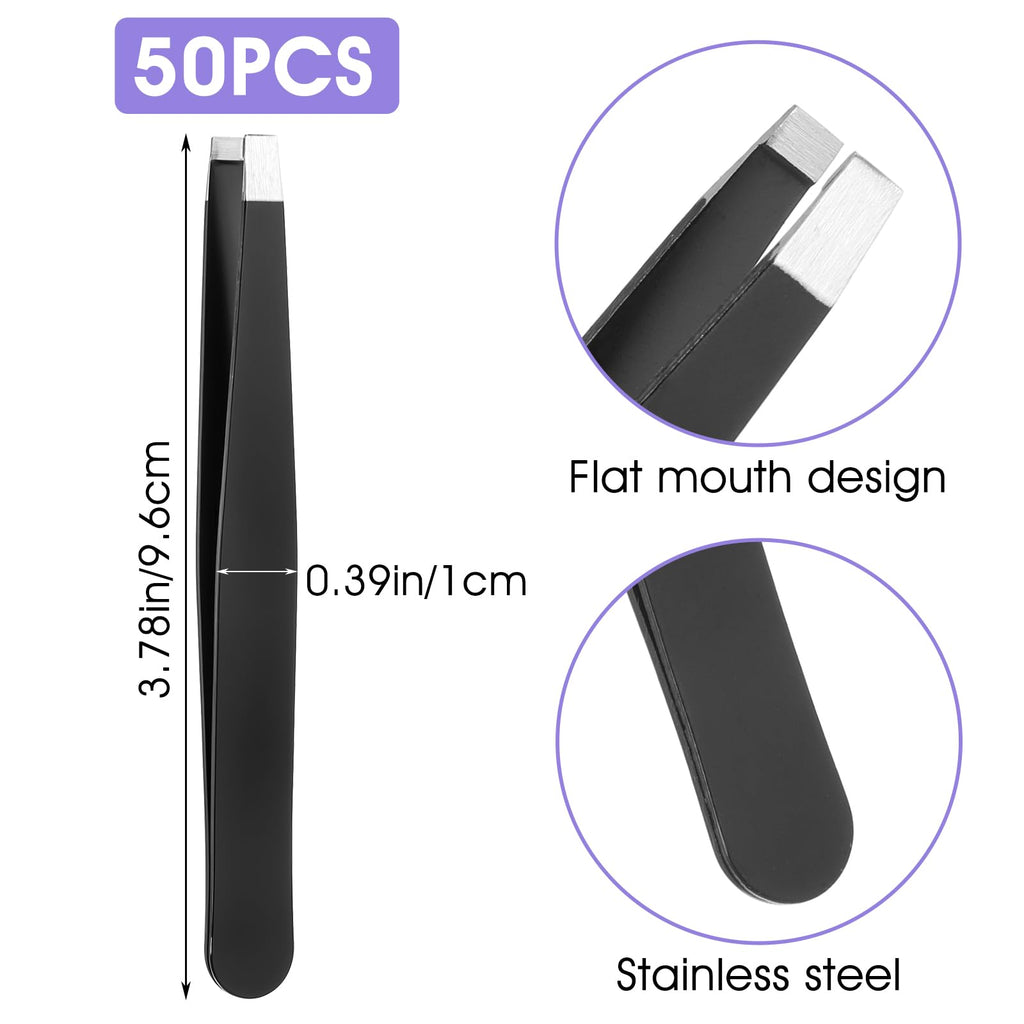 50 Pcs Eyebrow Tweezers Stainless Steel Slanted Tip Tweezers Inward Growing Hair Remover Eyebrow Precision Splinter Kit Suitable for Women and Men Leg Facial Skin