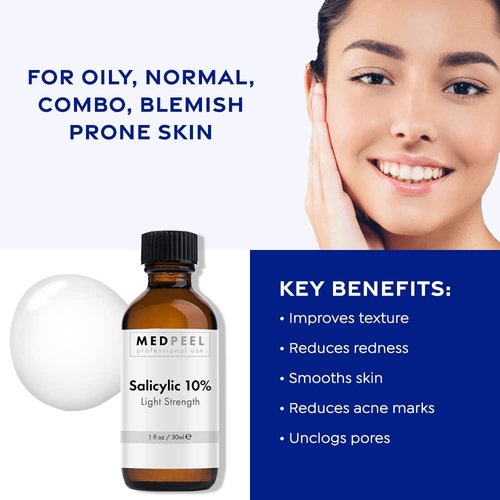 MedPeel Salicylic Acid 10% Peel Kit - Professional Grade Chemical Exfoliation for Beginners | 1oz/30ml (Set of 3)