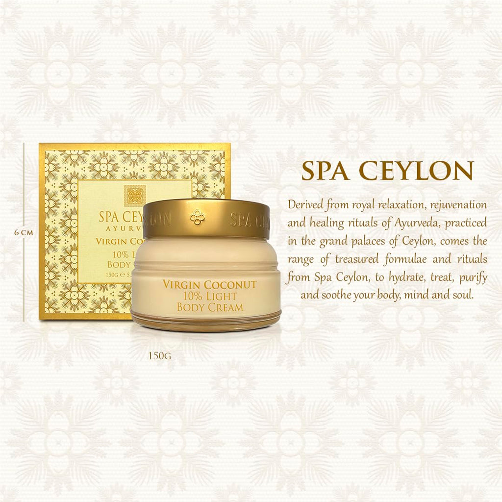 SPA CEYLON Virgin Coconut 10% Light Body Cream | Fast Absorbing | Hydrating | Skin Repair | Suitable for all skin types