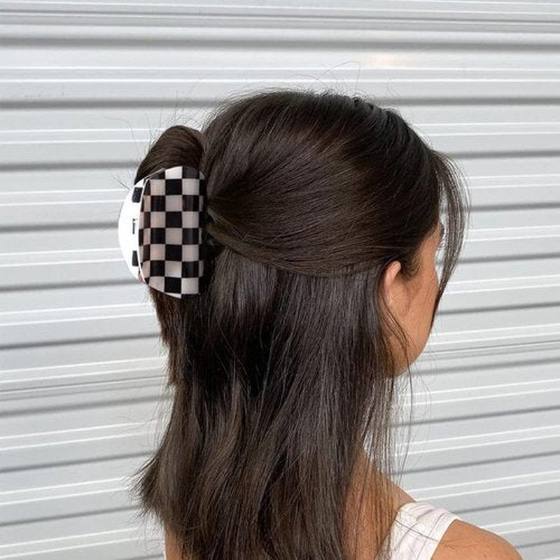 Skiennix Vintage Checkered Y2K Hair Barrettes - Aesthetic 3-Piece Claw Clip Set for Women & Girls