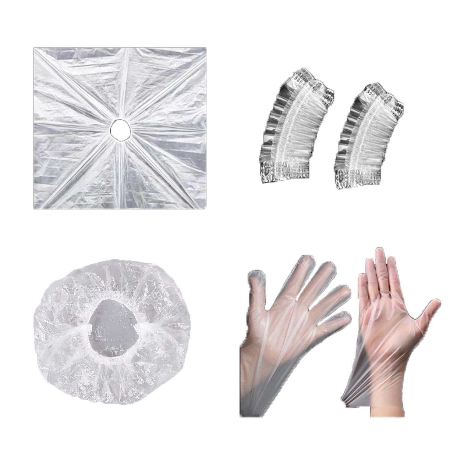 ArrErr 10 Set Disposable Hair Dye Cape Shower Caps Ear Covers Plastic Gloves Protection Kit for Hair Color Creme Application Coloring Dyeing Bleaching Tinting DIY Tool Salon Hair Colorist Color Spray