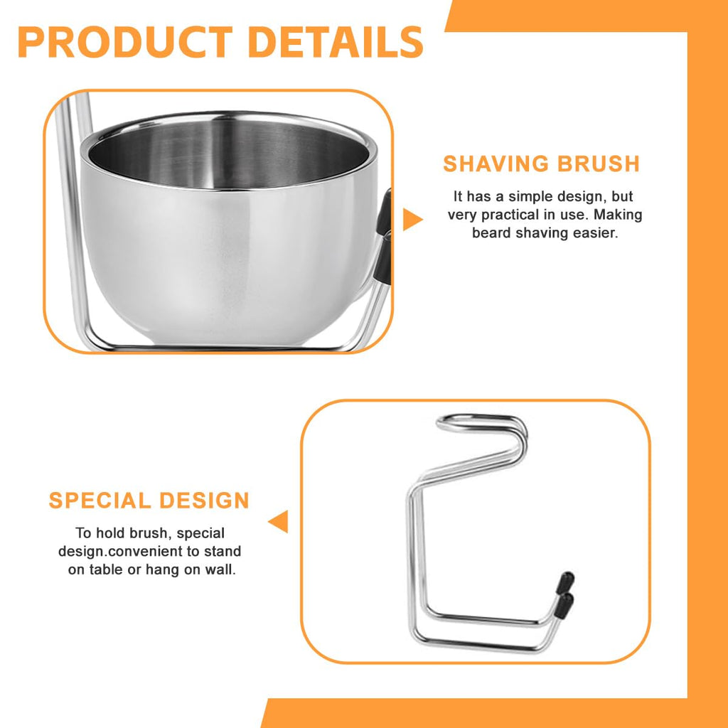 UPSTORE 2 in 1 Shave Cup with Stand Holder Set Stainless Steel Shaving Bowl with Shaving Stand Brush Holder Set Razor Brush Bowl Grooming Tool for Men Beard Care and Cleaning