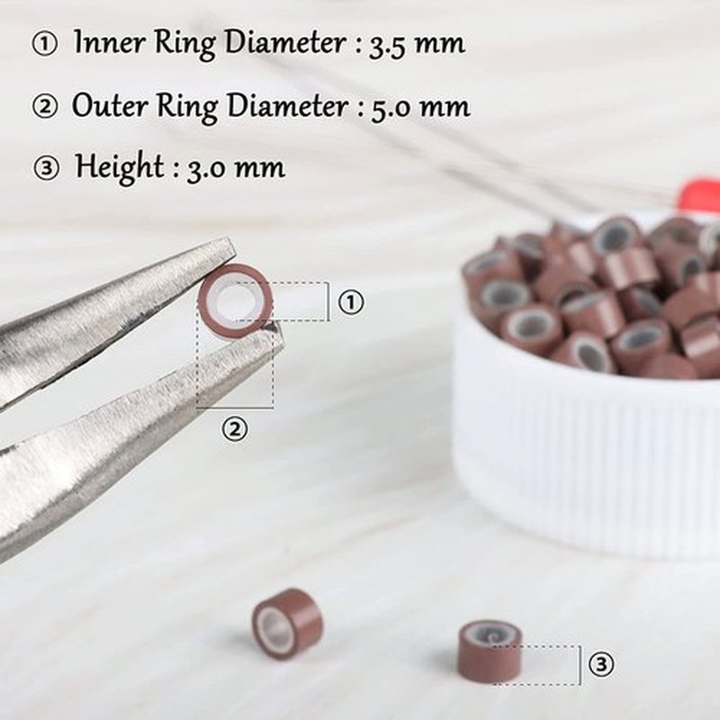 Hair Extensions Tools Kit 500 Pcs Micro Ring Beads 1 Hair Extension Plier 1 Hook Needle 1 Pulling Loop Professional Hair Styling Tools Accessory(Brown)