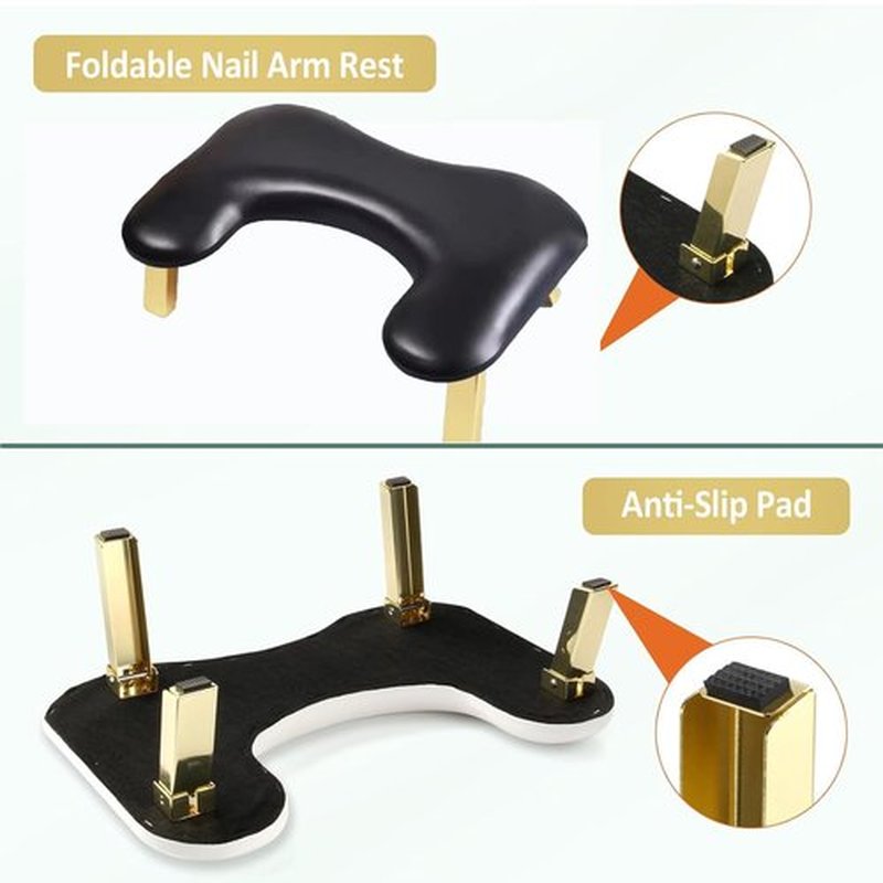 Ankysasky Nail Arm Rest, PU Leather Nail Tech Arm Rest,Foldable Arm Rest for Nails Tech U-Shaped Hand Rest Manicure Hand Rests for Foot Hand Rest (Black)