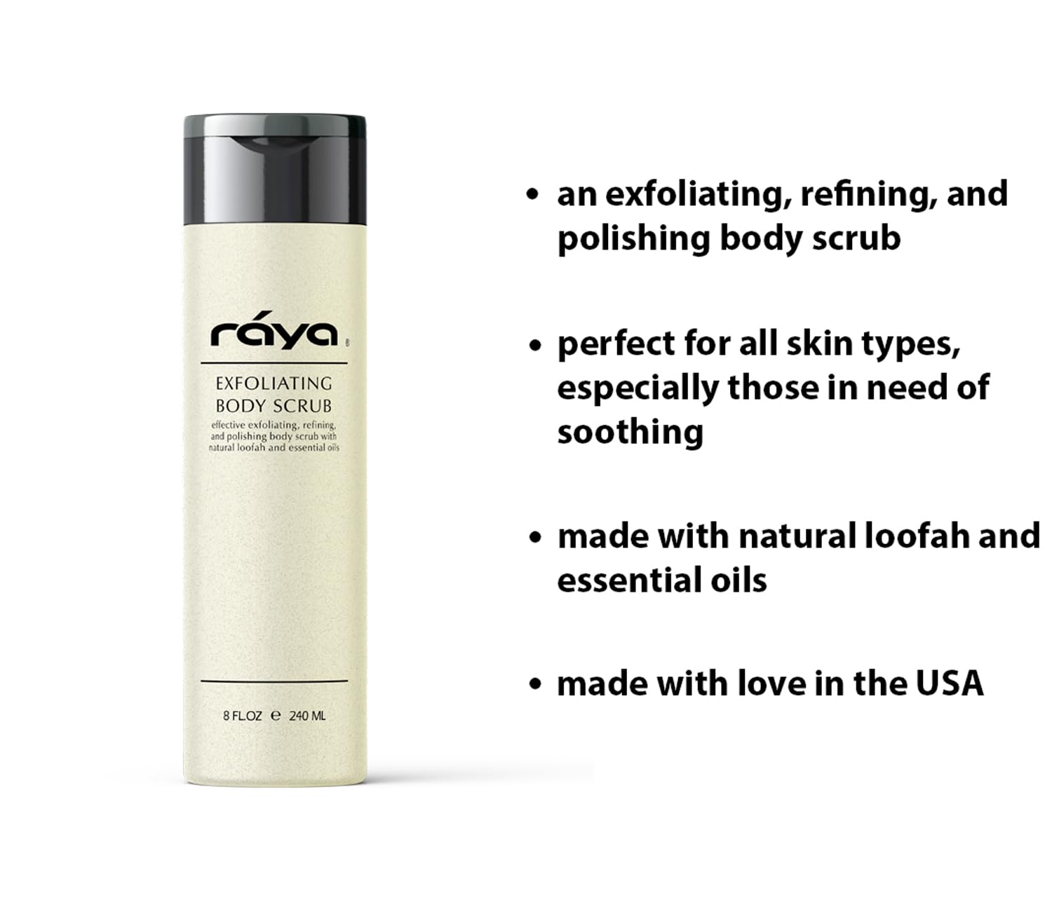 RAYA Exfoliating Body Scrub 8 oz (S-103) | Exfoliating, Refining, and Polishing Body Scrub | Made with Natural Loofah and Essential Oils | Relieves Ingrown Hairs