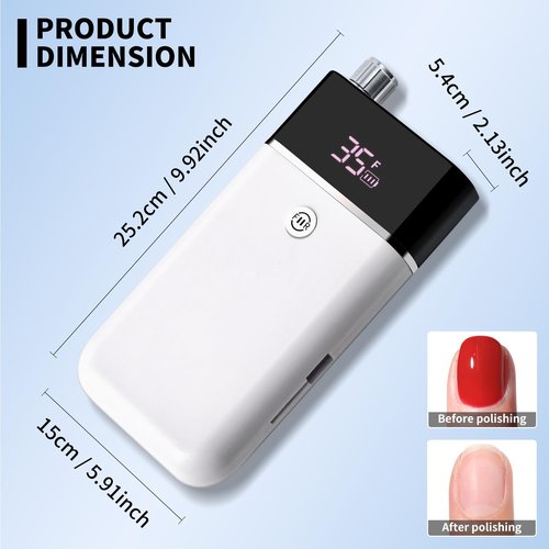 Moskany Professional Electric Nail Drill Kit White Portable Rechargeable Cordless Nail File Machine 35000 RPM with 7PCS Bits for Acrylic Gel Powder Nails Polish Pedicure Toenail Tool Salon Set