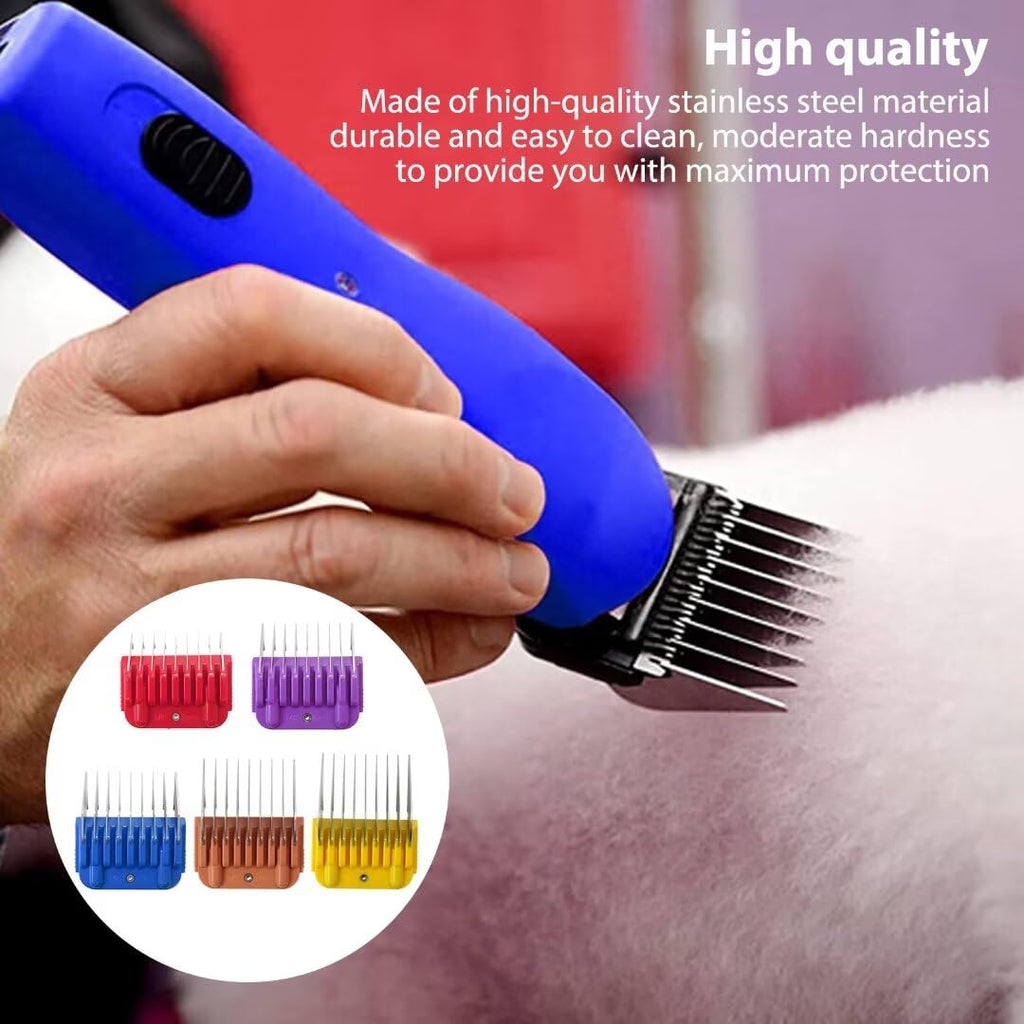 GruDawu 5 Pcs Stainless Steel Pet Clipper Guide Comb Kit for Andis Oster A5 Wahl KM10 Series Clipper Detachable Blade