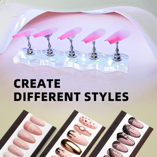 BPrettier Nail Holder for Painting Nails 2 Set Super Magnetic Nail Stand for Press on, Press on Nail Stand with 96 Pcs Reusable Sticky Putty for Nail Art Display Home & Salon Use.(Aurora & Silver)