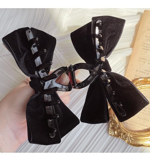 TUCEWP Black Bow Hair Clips for Women Girls 2Pcs Velvet Silky Satin Bow Claw Clip for Long Curly Thick Hair Strong Hold Bowknot Hair Barrettes Claw Jaw Nonslip Hair Catch Clamps Large Hair Accessories