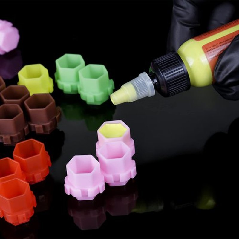 Linetion Tattoo Ink Caps Honeycomb Shape Spliceable Ink Cups for Tattooing Anti-Rollover Spill Eco-Friendly Non Fade Material Large Inner Size 0.63 * 0.75 inch(W*H) 200pcs Pack (Seaform)
