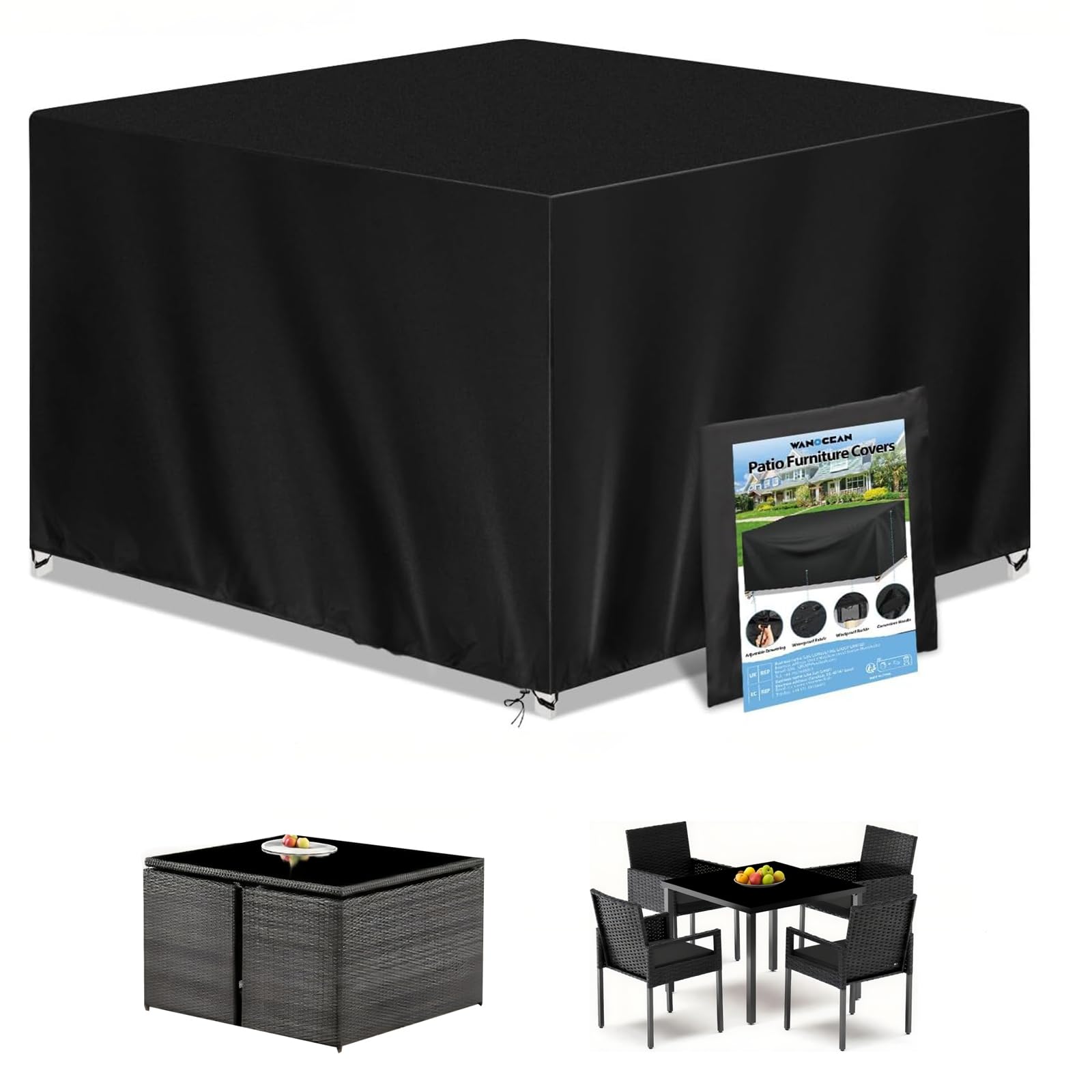 Wanocean Patio Furniture Covers Waterproof, 55x55 Outdoor Furniture Cover with Storage Bag, Outdoor Table and Chair Cover for Rain, UV, Snow and Dust（55" L x 55" W x 35" H）