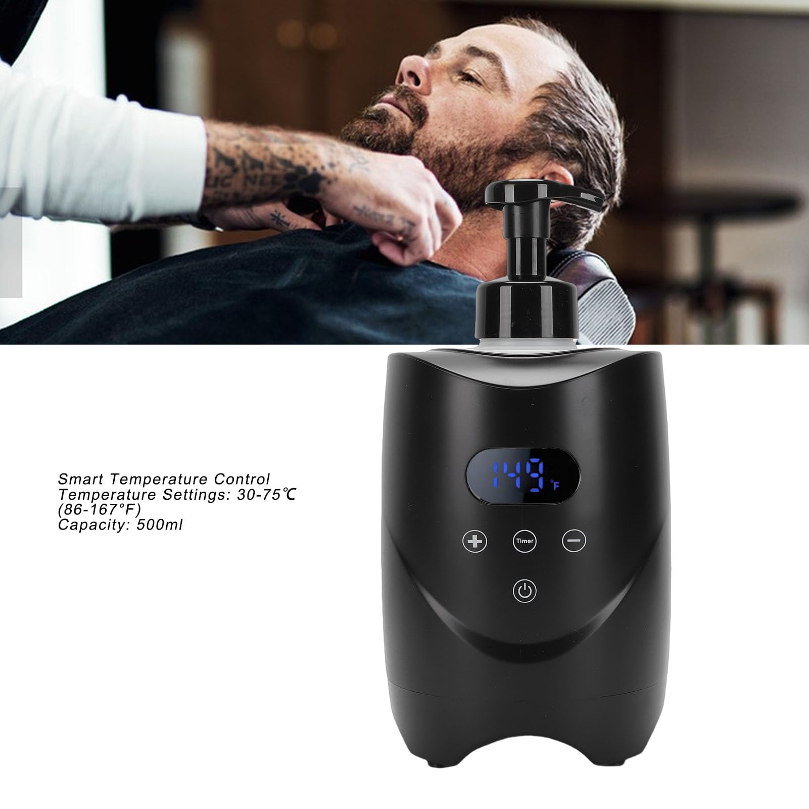 Hamwesh Hot Lather Machine, 500ml Large Capacity Lather Maker For Men Face Shaving, 86-167F Dual Temperature Display Electric Shaving Cream Warmer Machine for Home Salon Barbershop (US Plug 110V)