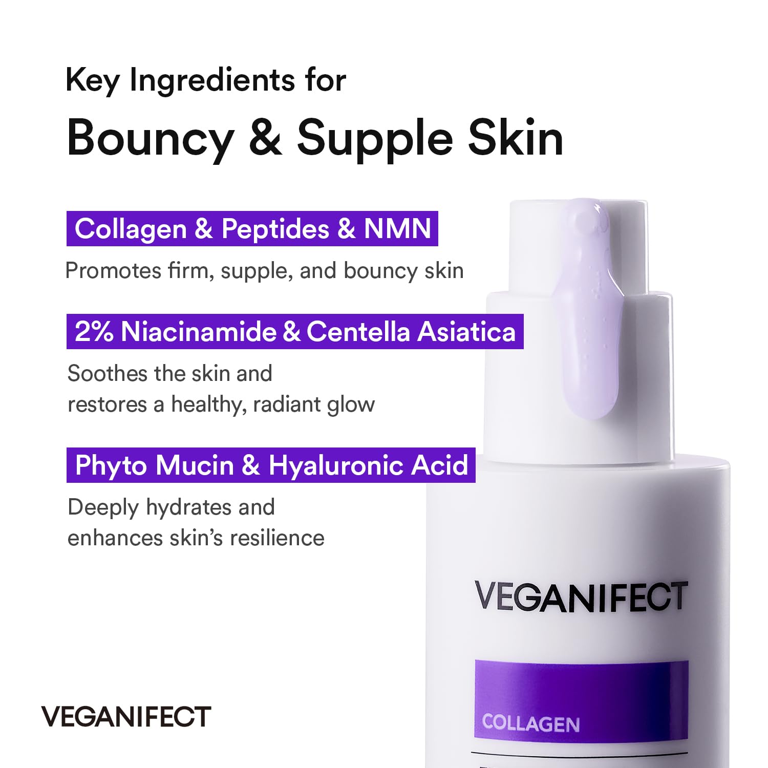 VEGANIFECT NMN Collagen Serum | Elasticity & Firm-Looking Booster with Peptides & Centella Asiatica & Hyaluronic Acid | Skin Resilience & Fine Line Care | Korean Skincare, 1.01 fl.oz