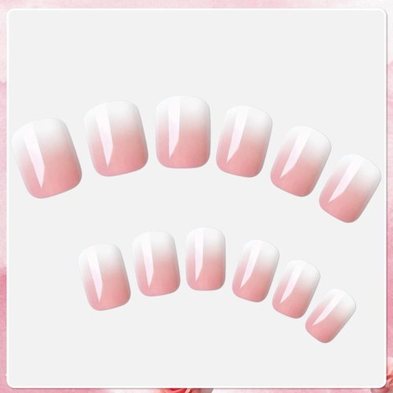 AddFavor 120pcs Ombre Press on Nails Short Square - Pink White Gradient Fake Nails Press ons Square Stick on Nails for Women