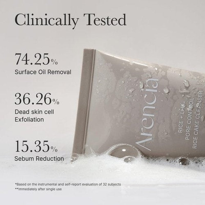 ARENCIA Rice + LHA Pore Control Cleanser - Deep Cleansing & Gentle Exfoliation for All Skin Types, 5.29 oz