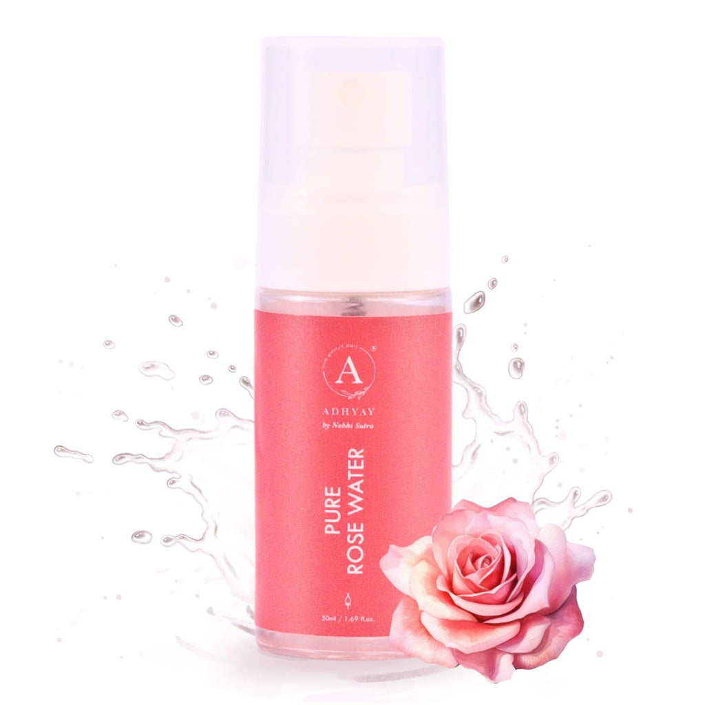 Adhyay Pure Rose Water | Steam Distilled Facial Toner & Hydrating Mist | Maintains Skin pH, Reduces Puffiness & Soothes Skin | Perfect Pre & Post Makeup Spray | Alcohol-Free | 50 ml