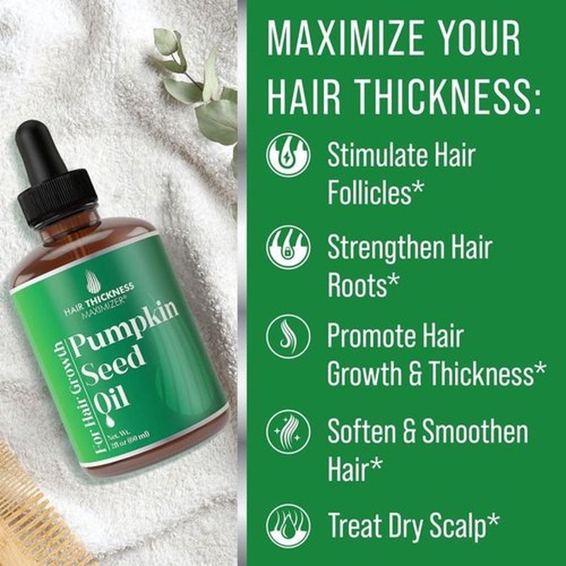 Pumpkin Seed Oil for Hair Growth. Strengthens & Hydrates Thinning, Dry Hair for a Healthier-Looking Scalp. For Women & Men – Vegan & Unscented 2oz Serum