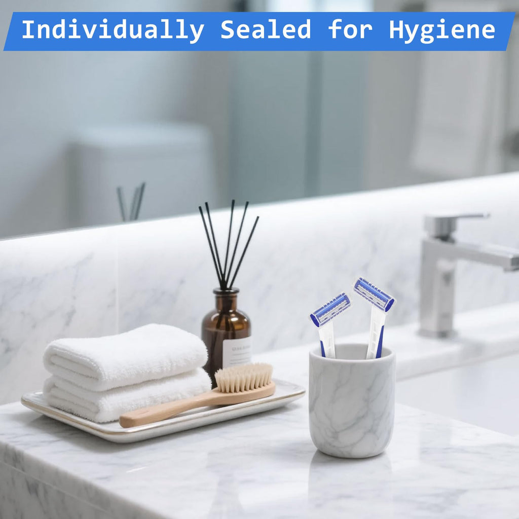 Disposable Razors Bulk, Razors Individually Wrapped Bulk, Travel Razors Bulk With 10g Shaving Cream For Hotels, Shelters, Homeless, Nursing Homes, Charities, Churches (Blue,50-PACK)