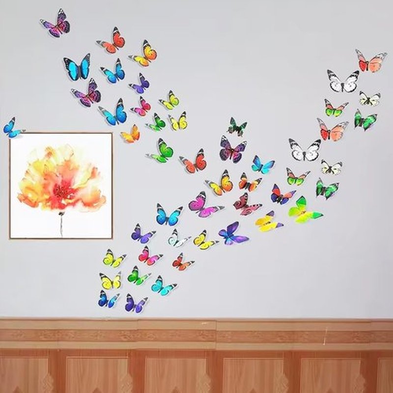 Skiennix 3D Colorful Butterfly Wall Stickers - Removable DIY Art Decor for Parties & Rooms | 50PCS Mixed Colors