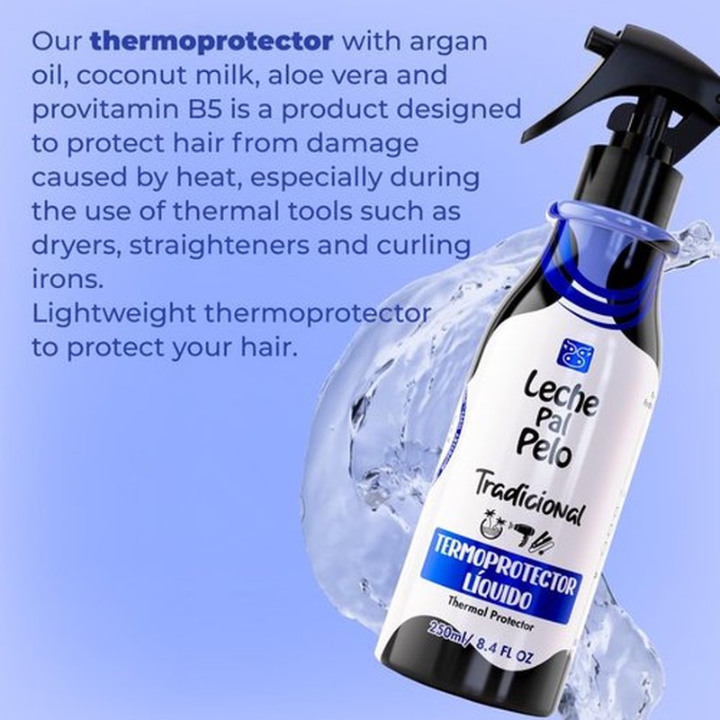 Leche Pal Pelo Traditional - Thermal Protector - Heat Protection Spray for Hair - Lightweight Heat Protector for UV Rays and Dry Air - 8.4 oz