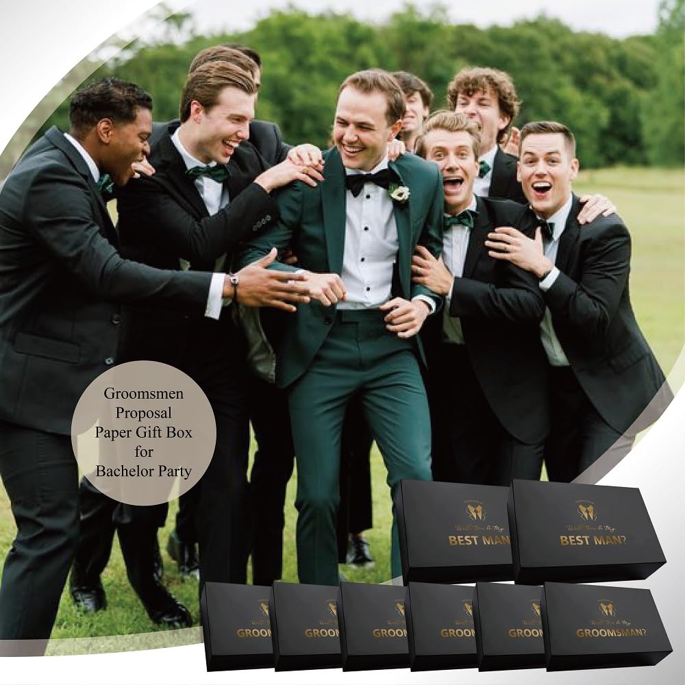 PartyGifts&beyond 8 Pcs Groomsmen Proposal Gift Box 6 Will You Be My Groomsman Gift Box and 2 Will You Be My Best Man Box(BK-B)