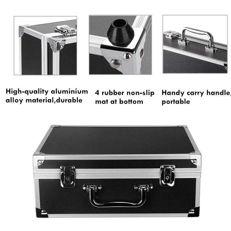Yuelong Black Tattoo Makeup Carry Case - 12.6" x 9.5" x 5.1" Double Lock Key Aluminum Storage with Sponge