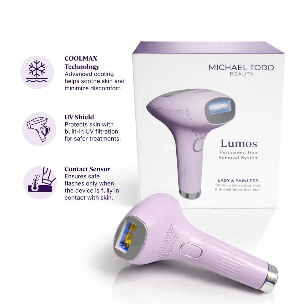 MICHAEL TODD BEAUTY - LUMOS Laser IPL Hair Removal Device for Women and Men, 50°F CoolMax Technology, 999,999 Flashes, 3 in 1 with Skin Sensor for Nearly Painless, Permanent Hair Removal