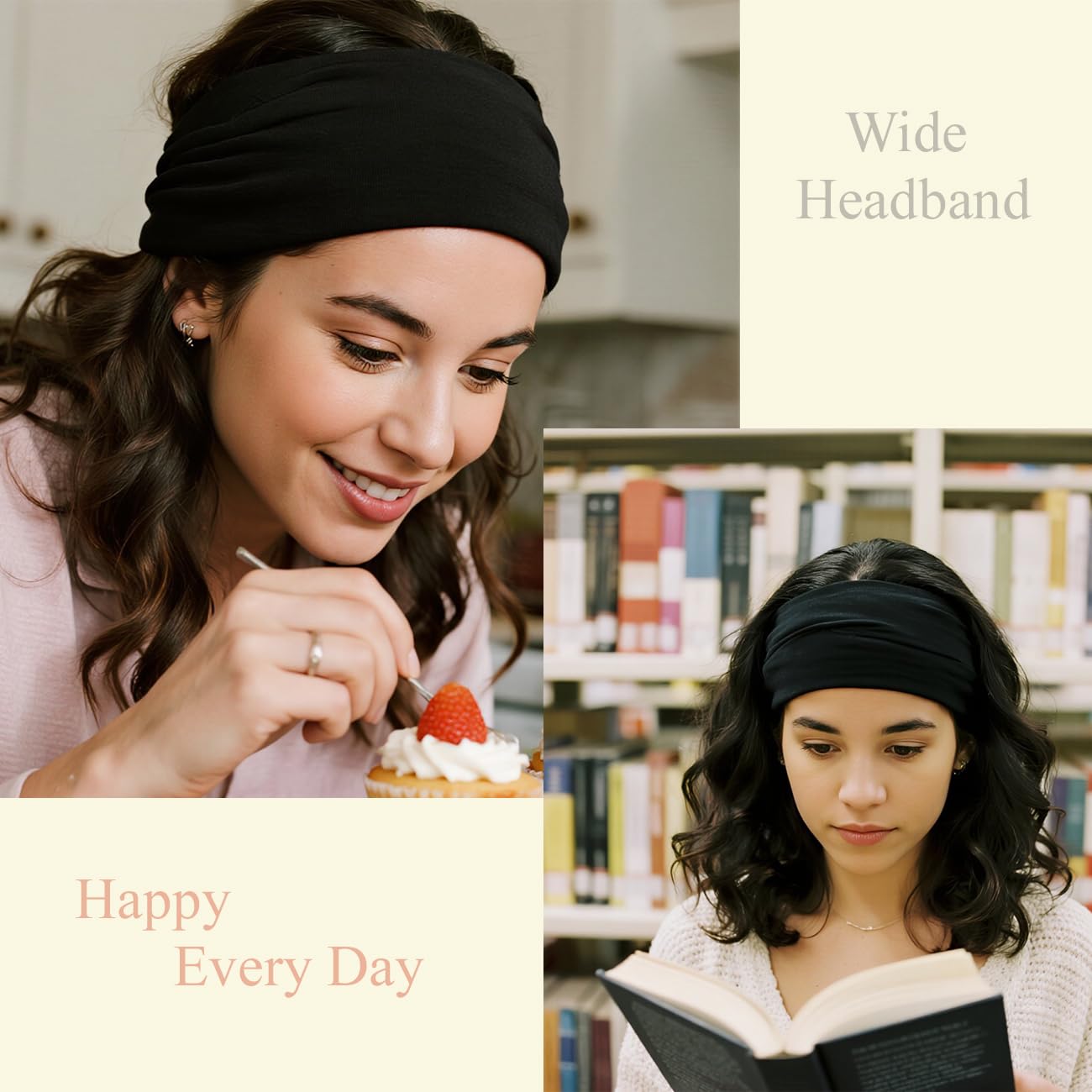 YONUF Wide Boho Headbands for Women Fashion Knotted Headband Yoga Workout Hair Accessories African Head Wrap Black 4 Pack