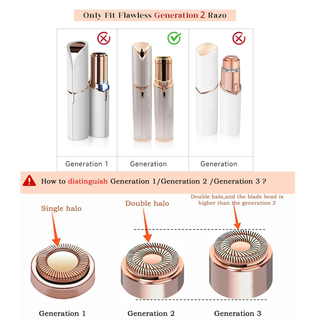 Women Facial Hair Remover Replacement Heads Gen 2 for Finishing Touch Flawless,Double Halo Face Razor Replacement Heads for Flawless Painless Face Hair Remover Tool