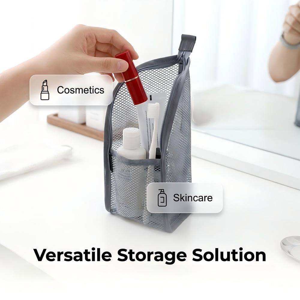 Fauppt Portable Lightweight Travel Toiletry Bag Standing Toiletry Bag,2026 EVA Mesh Cosmetic Waterproof Bag Travel Essentials (Grey*2)