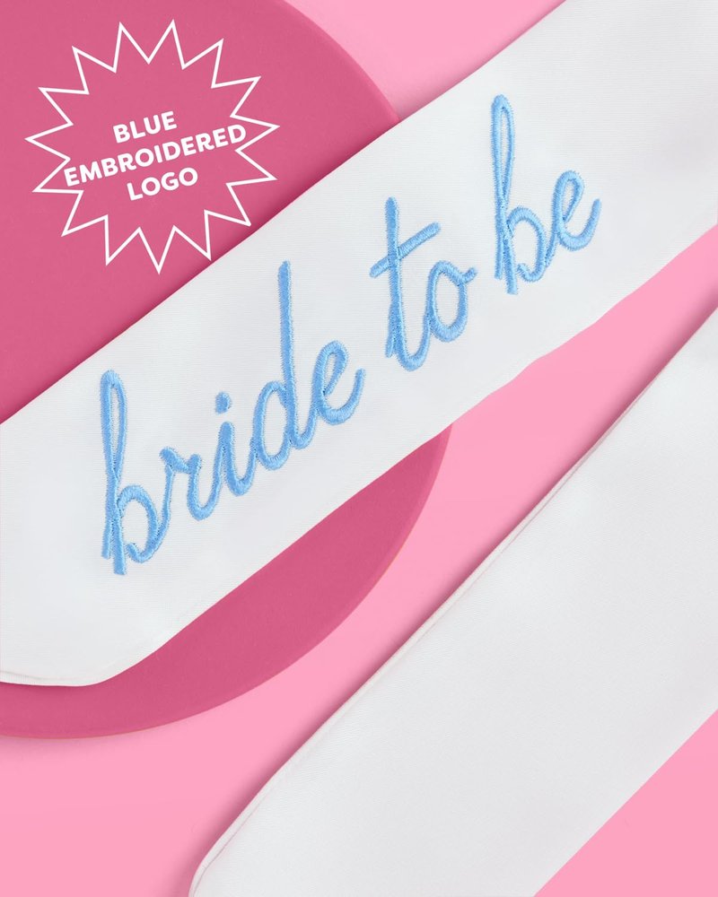 xo, Fetti Blue Bride to Be Embroidered White Hair Bow | Bachelorette Party Hairpiece, Bridal Shower Accessory, Bridesmaid Gift, Wedding Headband, Engagement Accessory