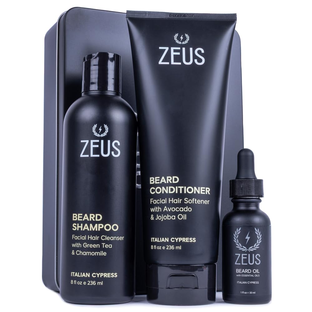 ZEUS Starter Beard Wash & Natural Oil Kit for Men (Italian Cypress)