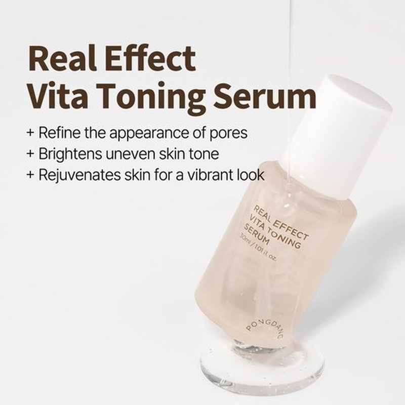 PONGDANG Real Effect Vita Toning Serum - Pore-Refining & Skin-Brightening | Lightweight Formula with 12 Vitamins & Niacinamide