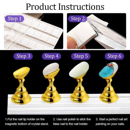 Kalolary 2 Sets Nail Tip Stand Holders with 102Pcs White Reusable Adhesive Putty Clay, Practice Crystal Stand Base Display Tools Set for Nail Art Salon DIY and Practice Manicure