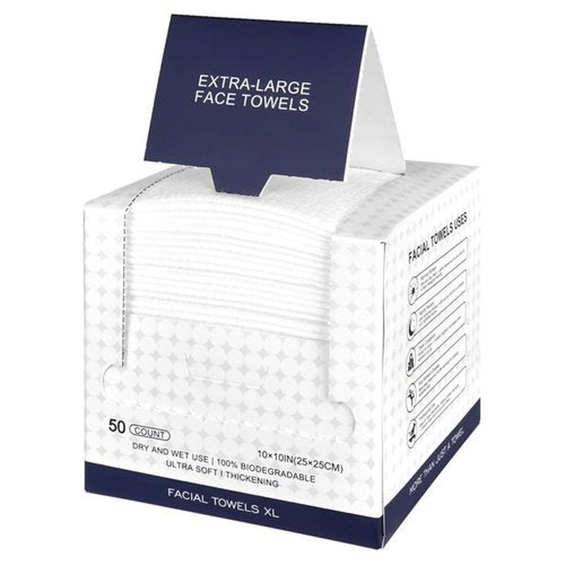 Disposable Face Towels, 50 Count Ultra Soft Biodegradable Facial Cleansing Cloths, Lint-Free Makeup Remover Cloth in Paper Box
