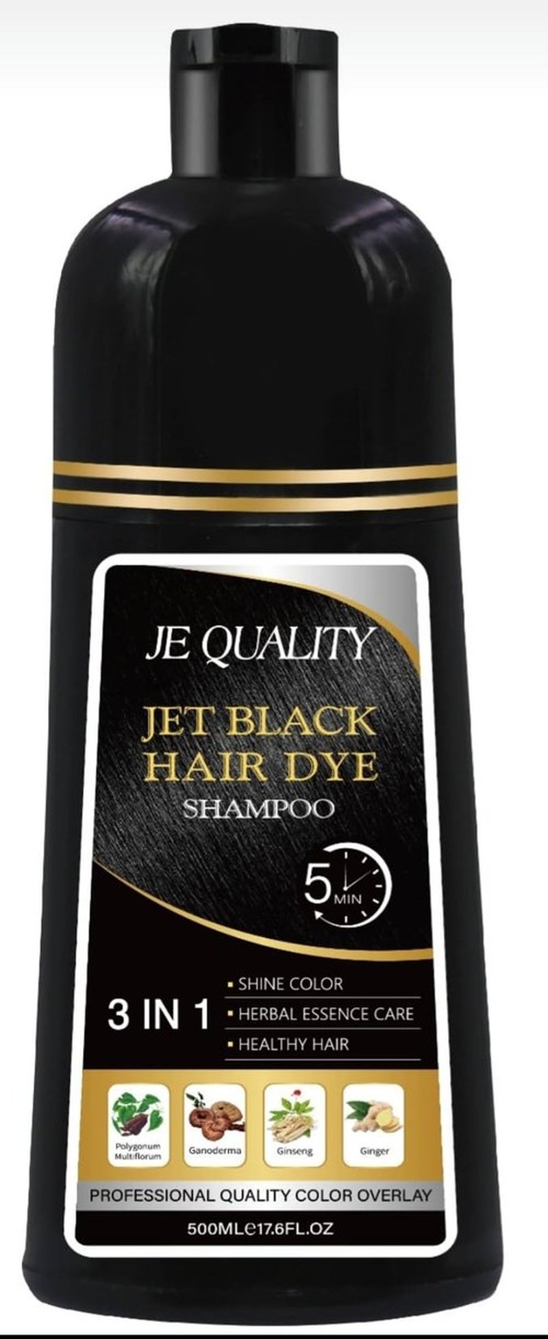 JE Quality Jet Black Hair Dye Shampoo, 17.6 Fl Oz (Pack of 1)