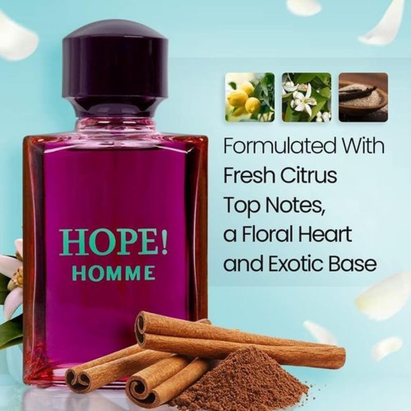 NovoGlow Hope Homme Eau De Parfum Spray for Men - 100ml Spicy Floral Fragrance | Long-Lasting Warm Scent