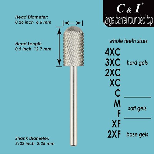 C & I Rounded Top Nail Drill, Large Barrel Edition, E-File Head for Nail File Machines, Design for Quick Remove Gel Nails (Ultra Coarse -4XC)