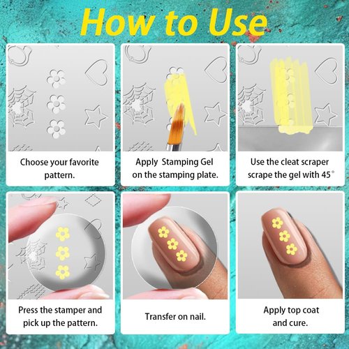beinkmake 3Pcs Punk Nail Stamping Plate Set Snake Heart Nail Stamping Templates French Line Tip Nail Plates Flames Star Stainless Steel DIY Reusable Tools with Stamper Scraper for Manicure Printing