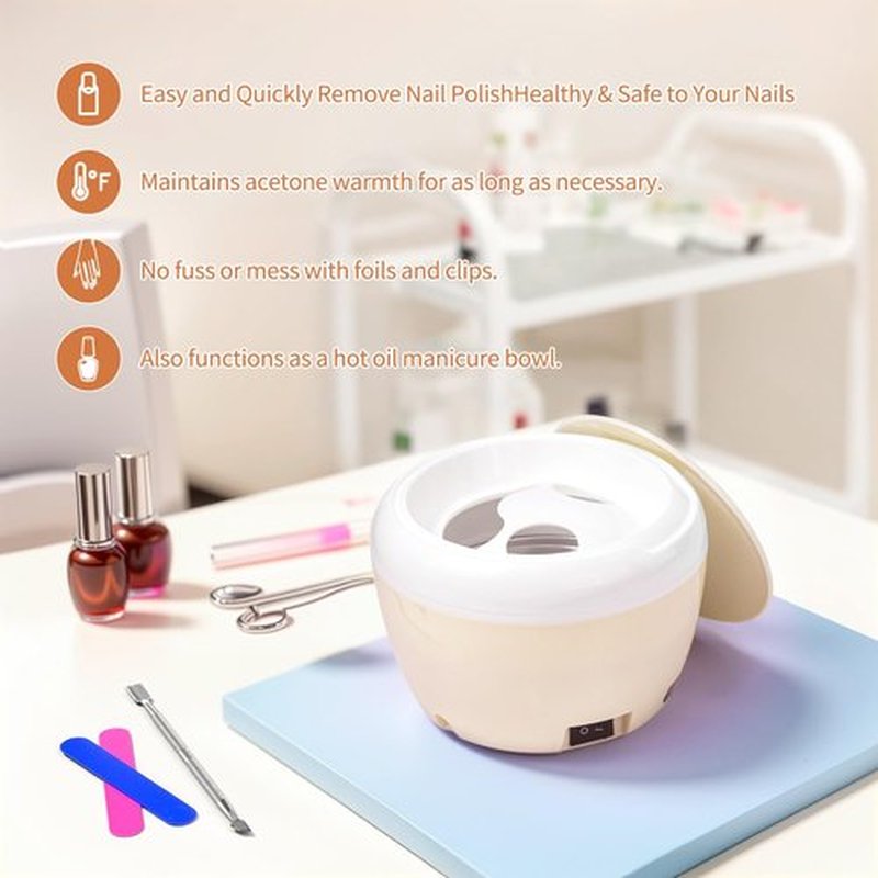Electric Nail Soaking Bowl with Color Cuticle Pusher for Gel and Acrylic Nail Removal (Beige)