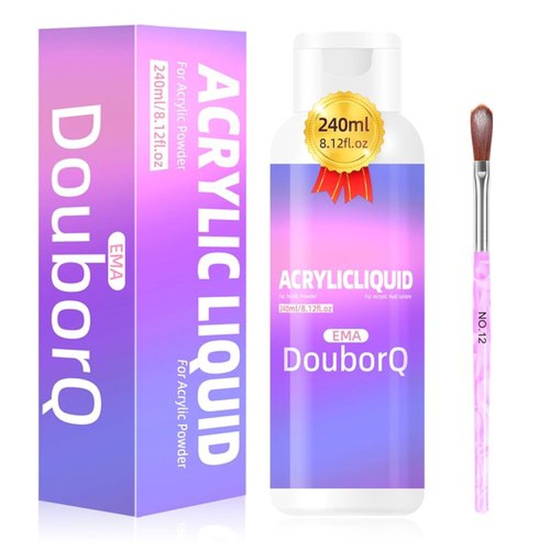 Douborq Acrylic Liquid Monomer for Nail Art, 240ml/8.12 fl.oz, with Brush and Cup