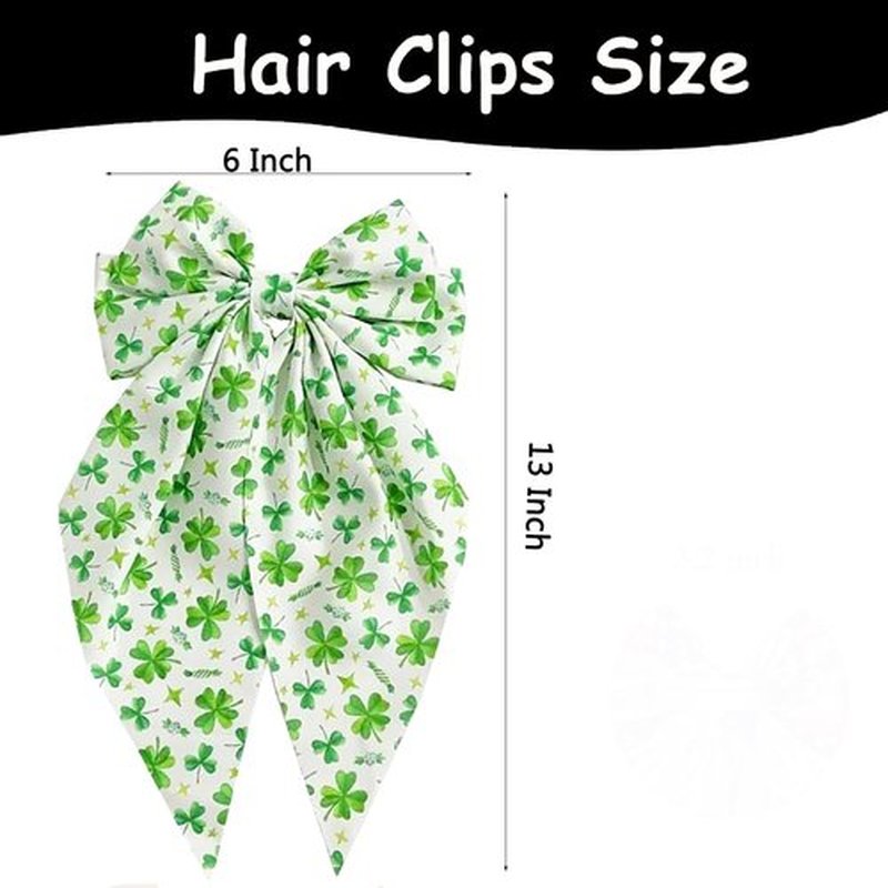 St Patricks Day Hair Bows for Women,Big Ribbon Bow Hair Clips for Girls, Oversized Long Tail Hair Barrettes Cute Hair Accessories (Green 4pcs)