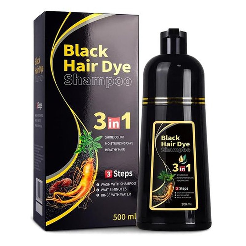 Black Hair Dye Shampoo 3 in 1 Instant Black Color, Moisturizing & Nourishing Formula Herbal Hair Dye for Men & Women,Long-Lasting Shine- Just wait 15-20 minutes and rinse with water (500 ml)