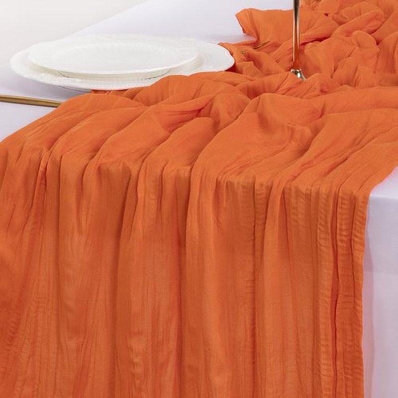 Socomi 10-Piece Orange Cheesecloth Table Runner - 120 Inch Boho Rustic Decor for Weddings & Events